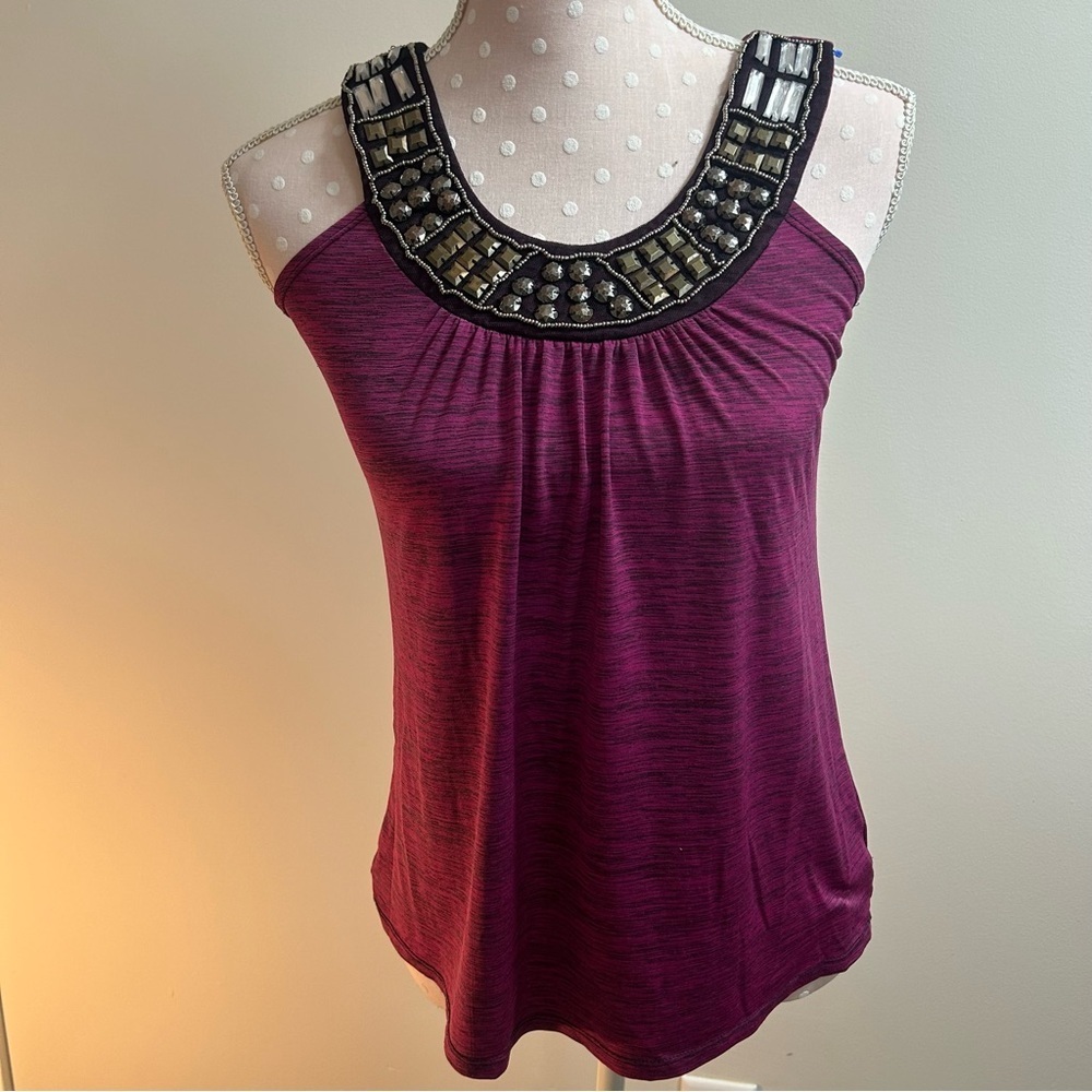 Iz Byer Purple Embellished Ruched Tank Top A3